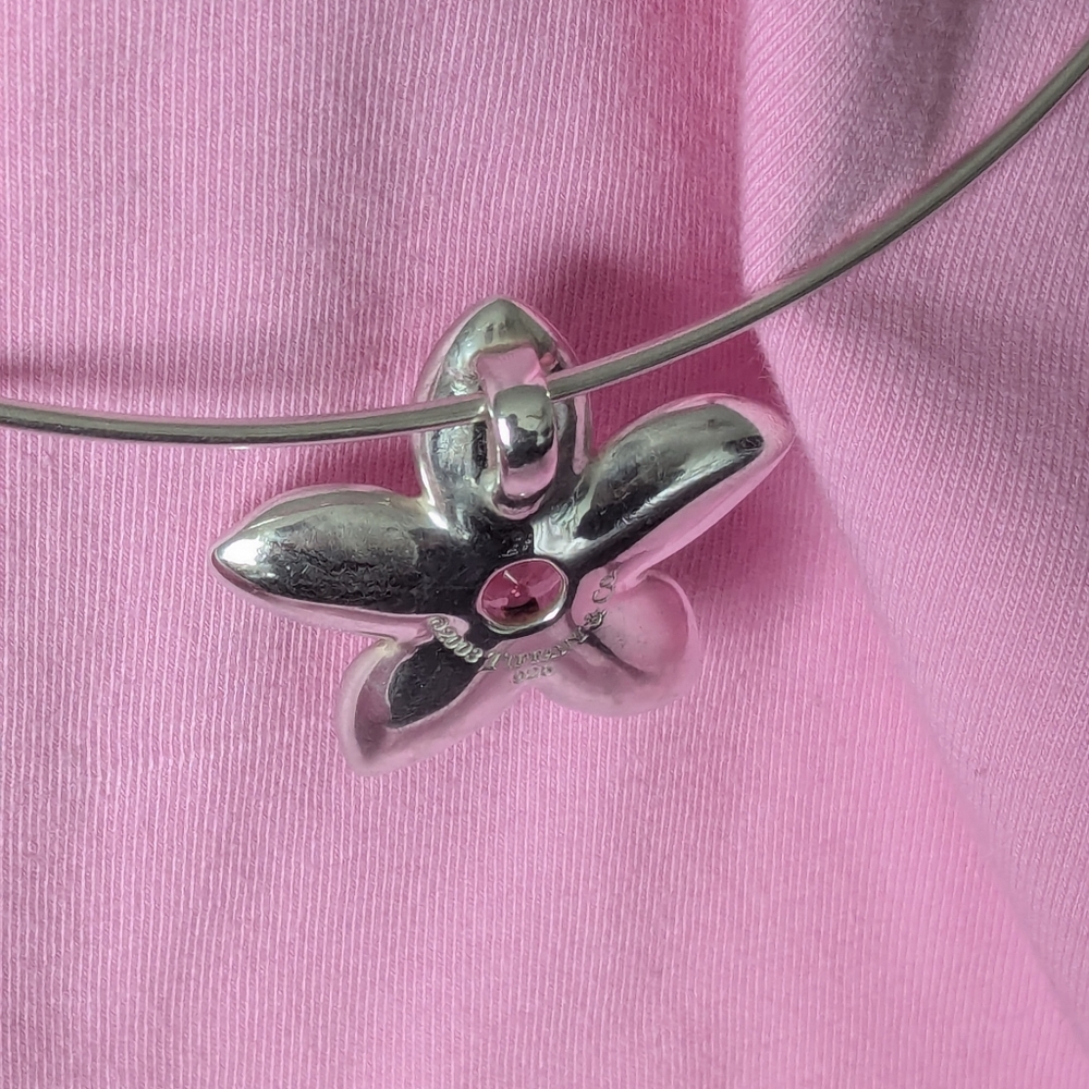 TIFFANY & CO Sterling Silver Pink Tourmaline Flower Pendant Choker Necklace 2003 - Picture 12 of 15